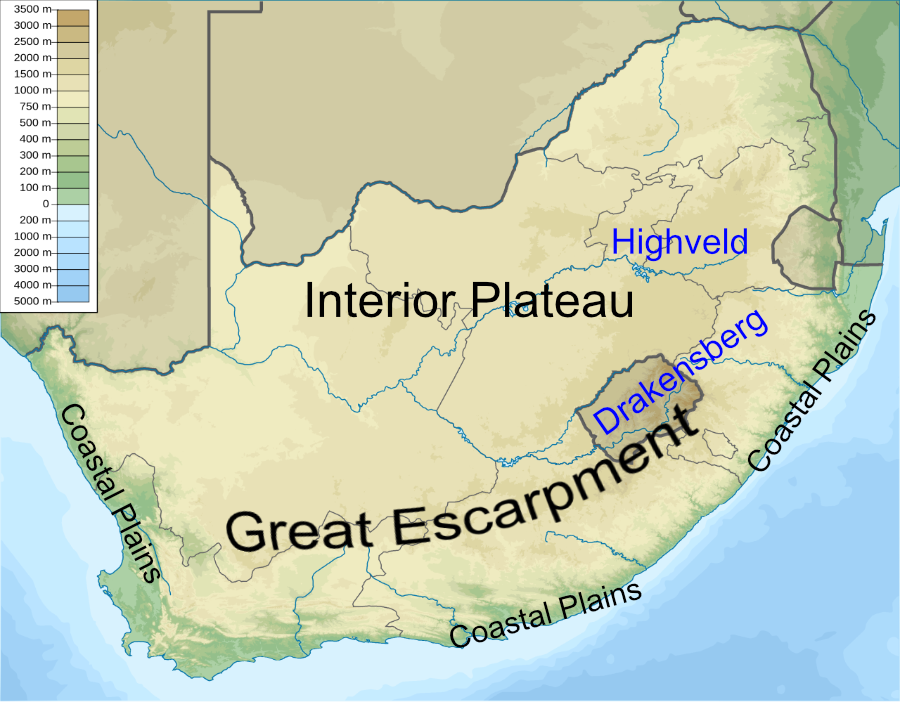 South Africa - Physical map