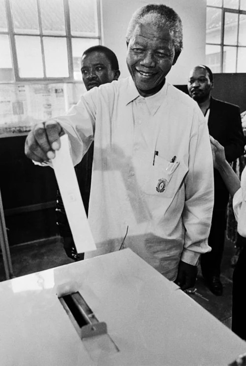 Nelson Mandela casting his vote in 1994