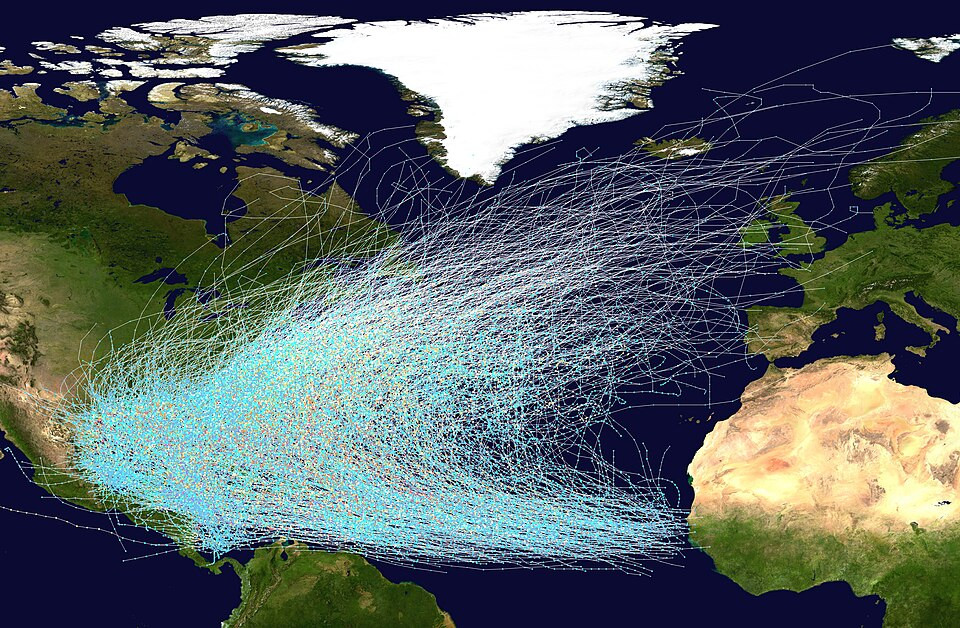 tracks of North Atlantic hurricanes